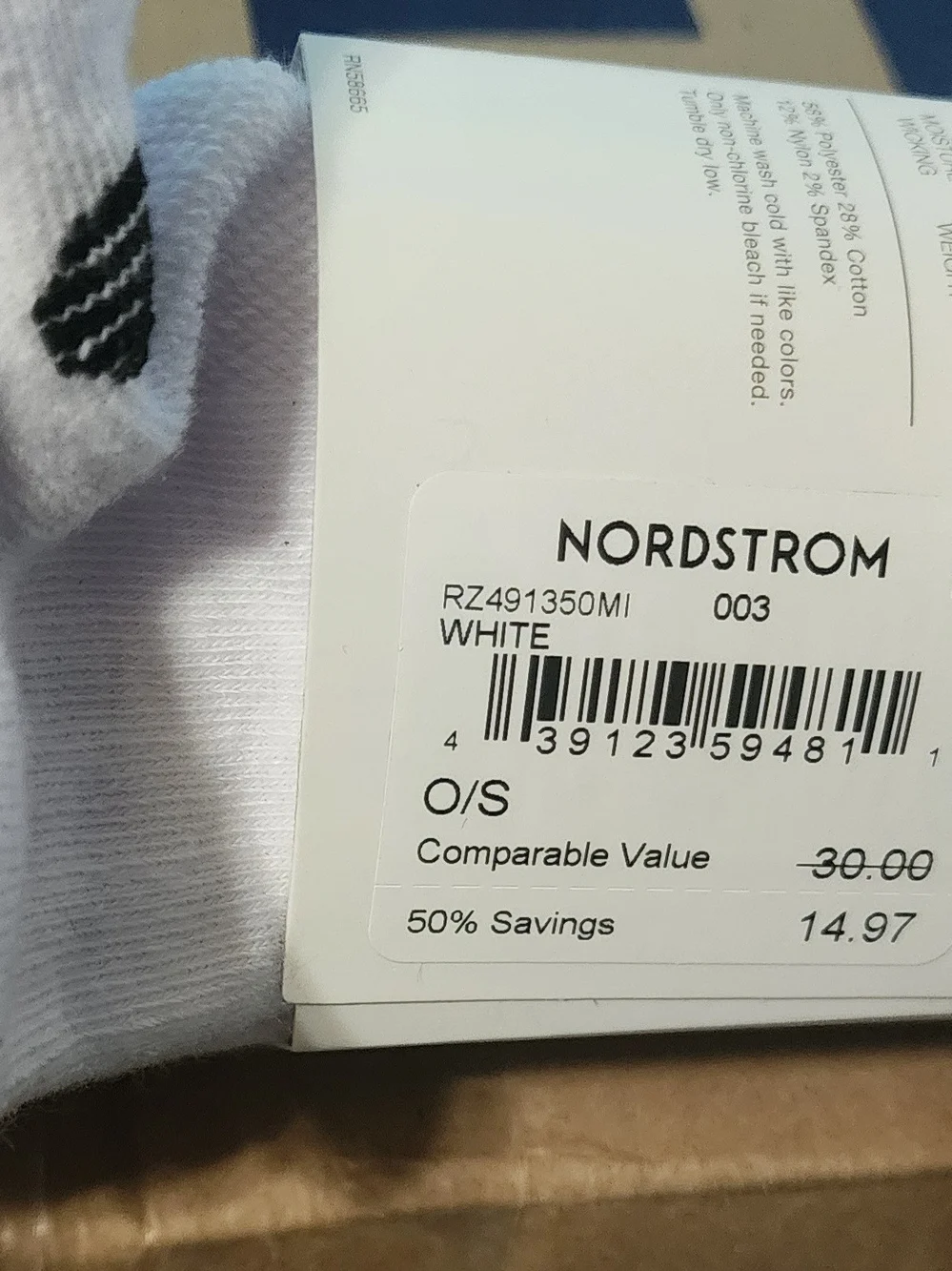 Nordstrom Zella White Athletic Socks with Black Logo Sz O/S NWT